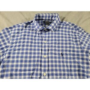 Polo Ralph Lauren Performance Nylon Stretch Shirt Mens Large Blue‎ Plaid Check